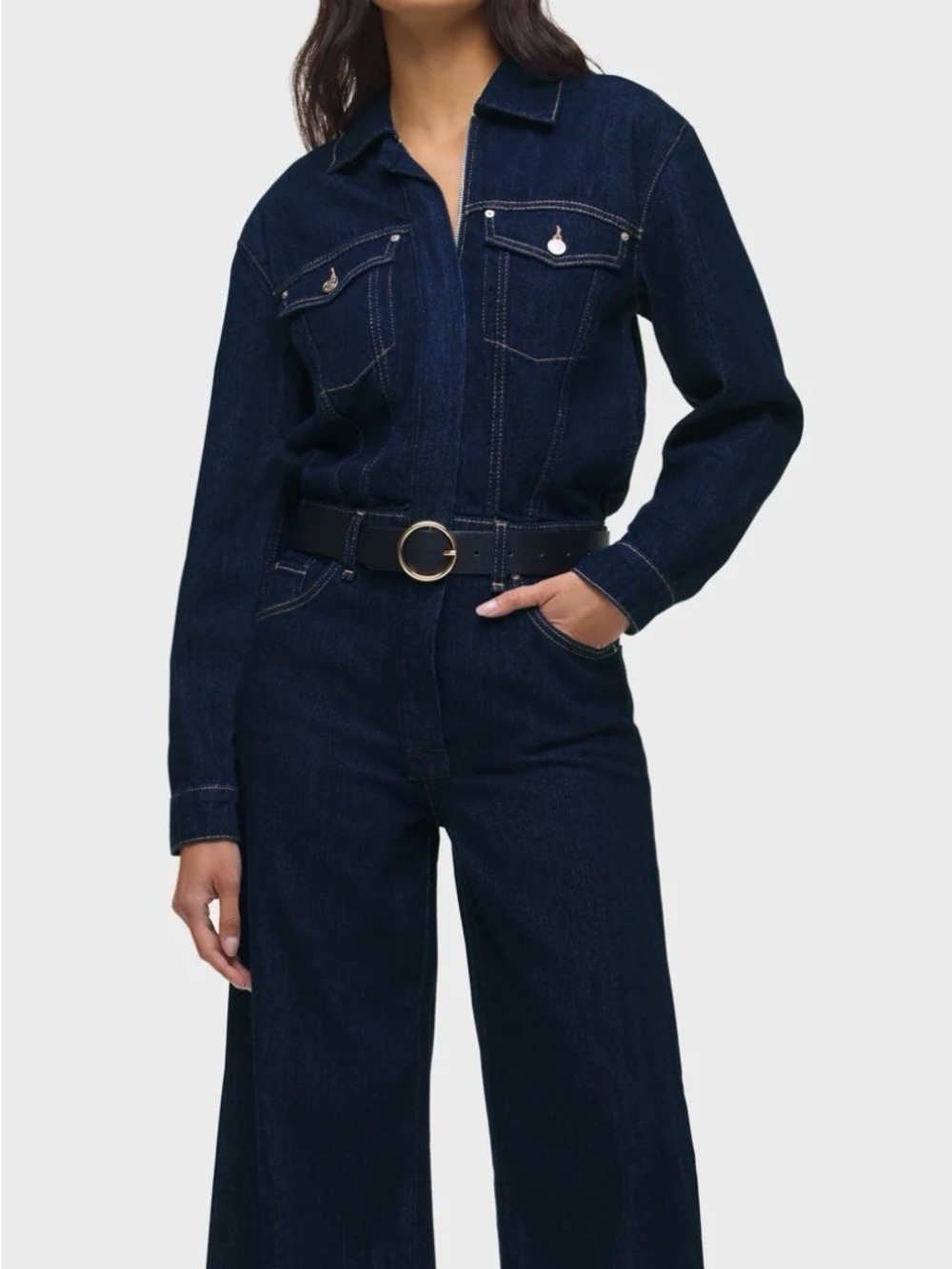 Hudson Wide-Leg Crop Jumpsuit in Evening Day Denim, Size 26